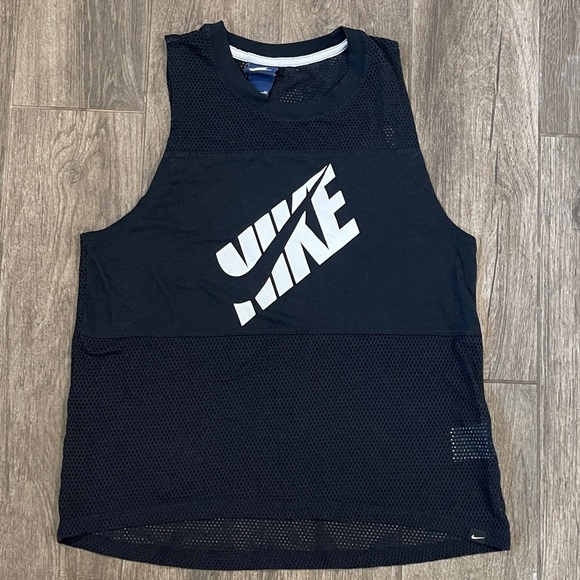 Nike Black and White Cotton Blend Mesh Workout Tank - Picture 1 of 4